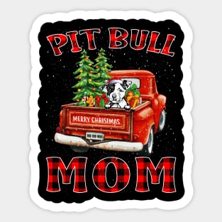 Christmas Pit Bull Mom Santa Hat Truck Tree Plaid Dog Mom Christmas Sticker